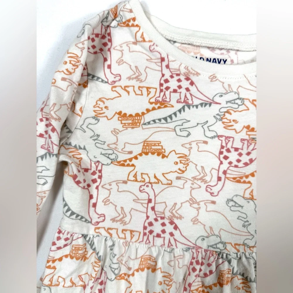 OLD NAVY Girls Long Sleeve Dino Print Dress 5T Playful Twirl‎ Knit Cute Everyday